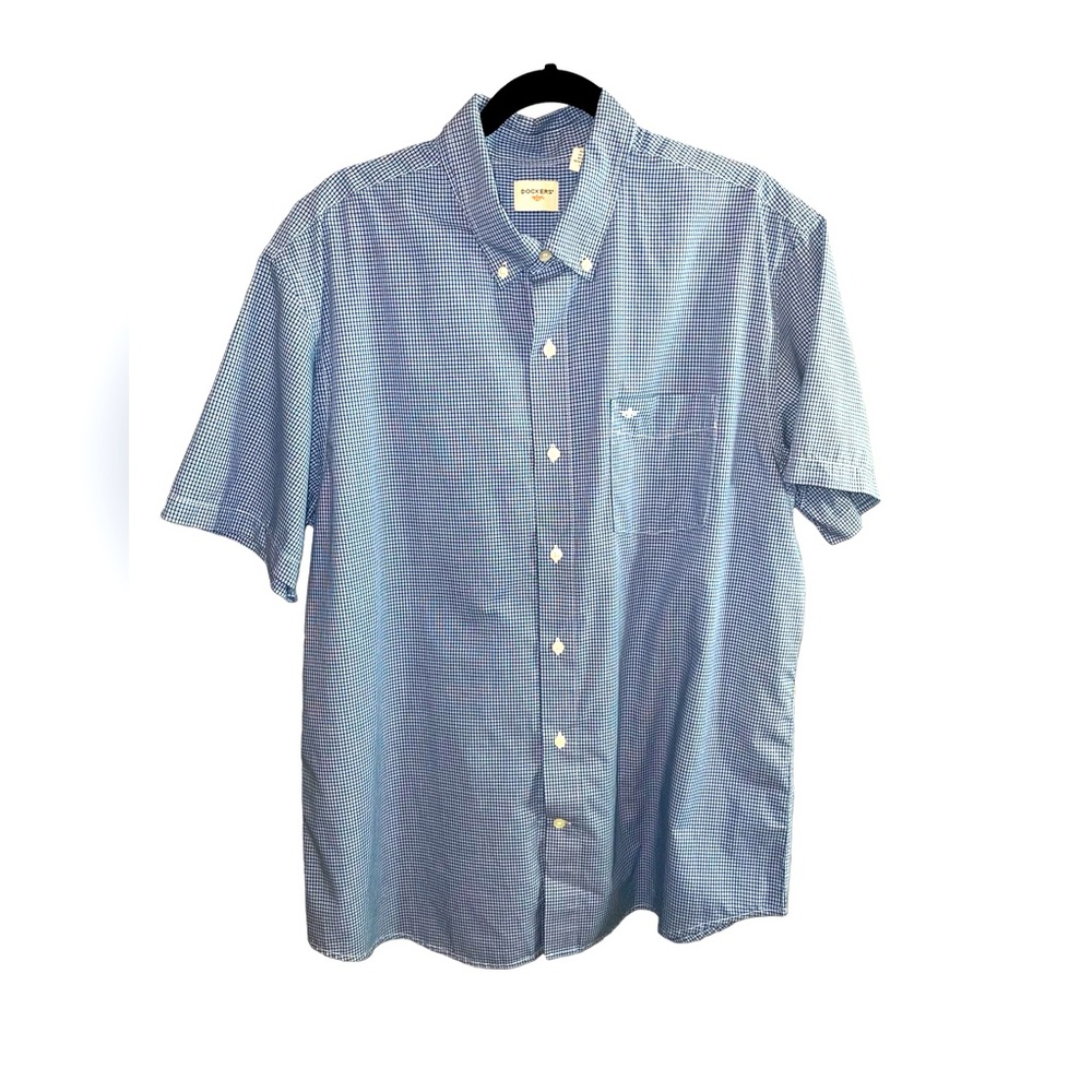 R & R Casual Blue Plaid Button Down Short Sleeve Polyester Size medium